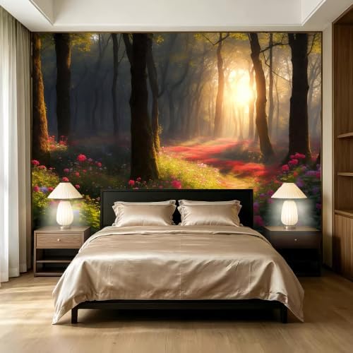 Rising Sun Illusion Forest Landscape wall murals Woodland Tree Peel and Stick by SIDIANYA