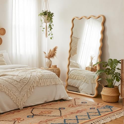Full Length Mirror, 55”x28” Wavy Wood Floor Mirror - Image 2