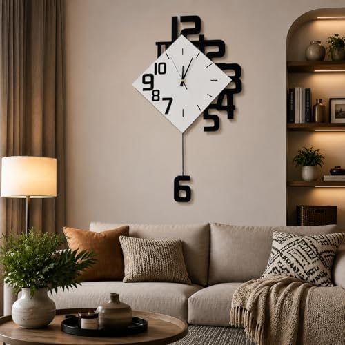 TeamSky Silent Wood Pendulum Wall Clock, Modern White Decorative Clock - Image 5