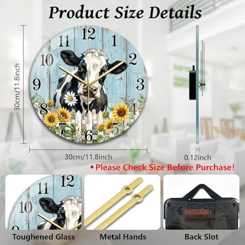 peacoblue Cow with Sunflower Wall Clocks Battery Operated - Image 2
