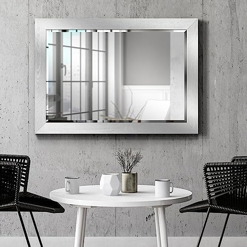 Renditions Gallery Rustic Rectangular Silver Wood Frame Vanity Body Mirror - Image 4