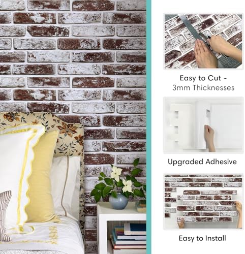 Commomy Peel and Stick Faux Brick 3D Wall Panels 12 pcs of 22.8" x 11.8" - Image 5