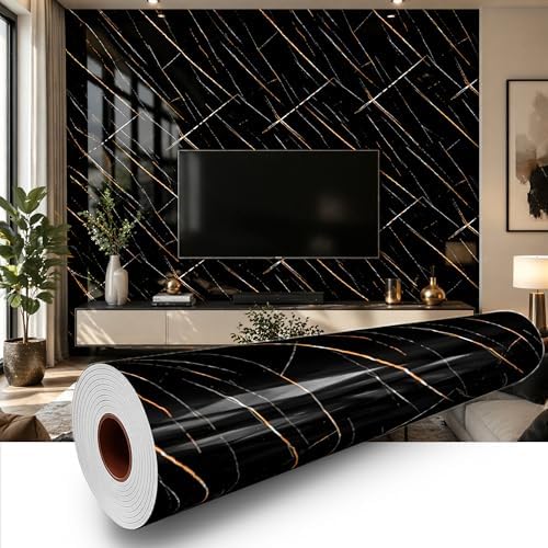 Black Gold Marble Peel and Stick Wallpaper, 47.2 x 394 in by Qorqeous-PeelStickShine