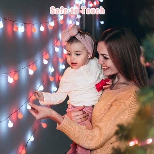 JMEXSUSS Connectable 100 LED Globe Red and White Christmas Lights Indoor - Image 3