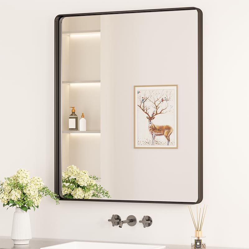 Keonjinn 30 x 36 Inch Black Bathroom Mirror, Tempered Glass Vanity Mirror by Keonjinn