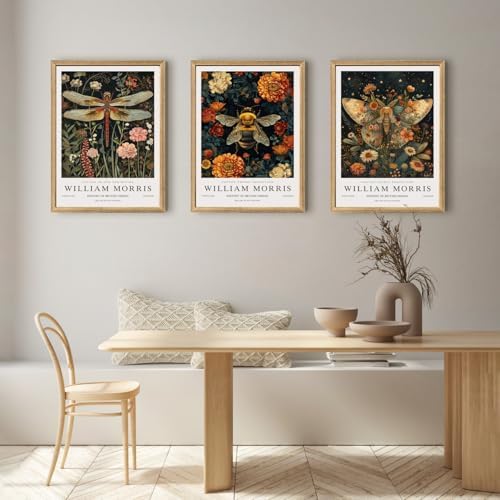 Hianan Wood Framed Morris Dragonfly Floral Wall Art Set of 3, 12x16 in - Image 2