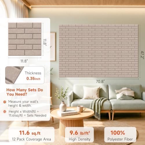 Acoustic Panels, Brick Sound Proof Wall Panels, 11.8”x11.8”, 24 Pack - Image 2