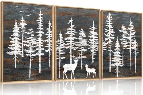 Celestdeco Modern White Forest Framed Canvas Wall Art Set, Minimalist Woodland - Image 5