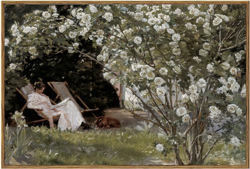 KBKBART Framed Vintage Canvas Wall Art, Retro French Country Garden Women by KBKBART