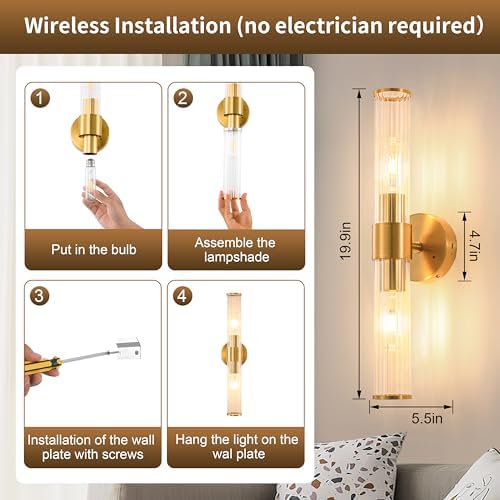 Gold Battery Operated Wall Sconces 1 Pack, Dimmable Rechargeable Sconce - Image 5
