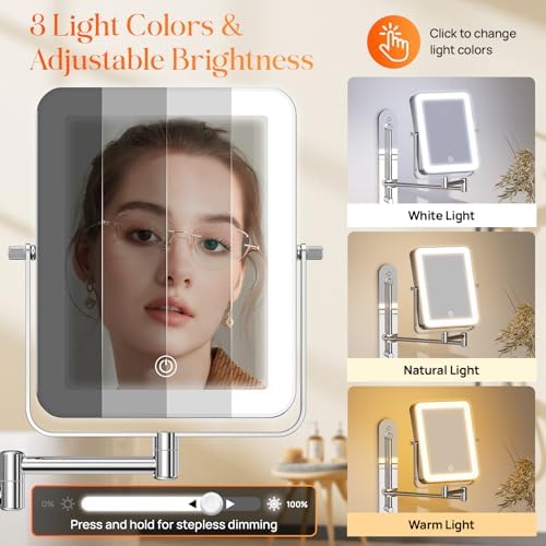 Gospire Height Adjustable Wall Mounted Lighted Makeup Mirror - Image 5