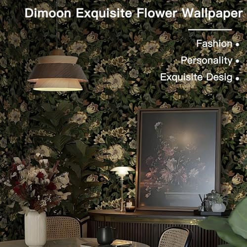 Dimoon 17.3"x393" Dark Wallpaper Peel and Stick Moody Vintage Victorian Floral - Image 2