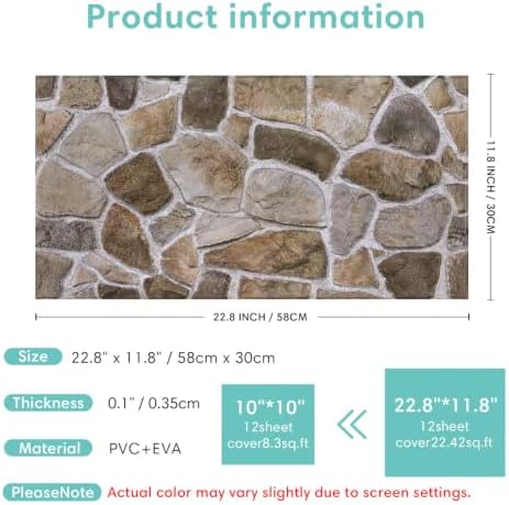 Commomy Faux Stone Peel and Stick 3D Wall Panels 10 Pcs 11.8" x 11.8" - Image 6