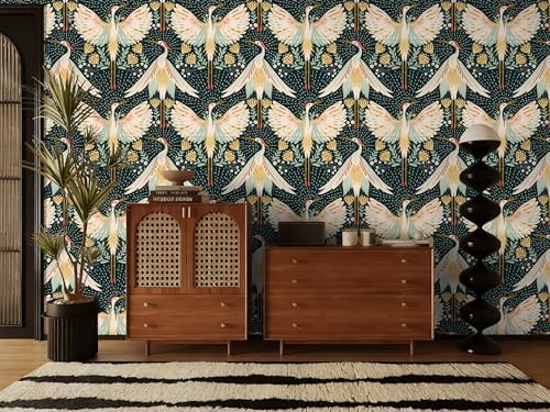 HAOKHOME Crane Wallpaper Peel Stick Boho Bird Chinoiserie 17.3in x 32.8ft - Image 4