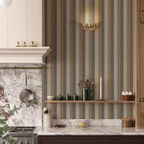 Stripes Wallpaper Peel and Stick Large Size 26"x400" Black/Brown/Grey by SimonSiff