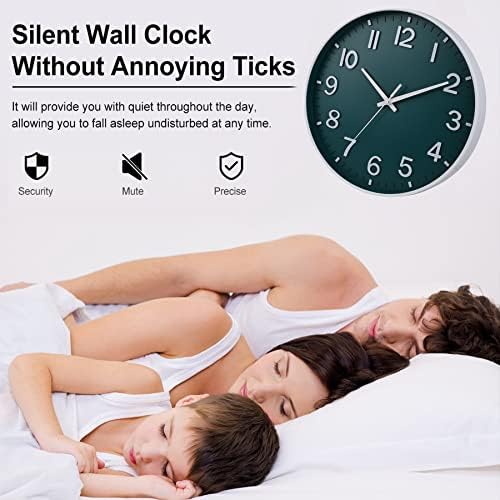 HZDHCLH 12 Inch Silent Wall Clock Battery Operated Non Ticking Dark Green - Image 5