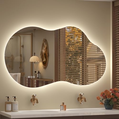 48x26 Inch Irregular LED Backlit Bathroom Mirror by CHARMOR