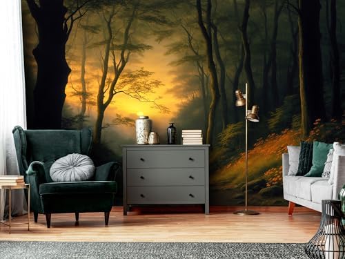 Sunset, Dark Forest Landscape wall murals Woodland Tree Peel and Stick self - Image 4