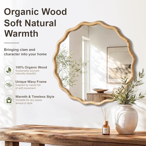 FICTOR Round Wood Wall Mirror - Image 4