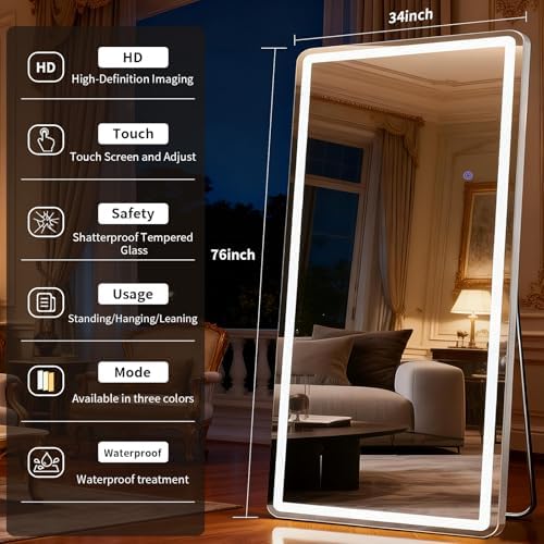 Large Led Mirror Full Length 34 x 76 Inch Tempered Glass - Image 4
