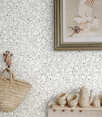 Heroad Beige Peel and Stick Wallpaper Black and White Contact Paper Dog - Image 3