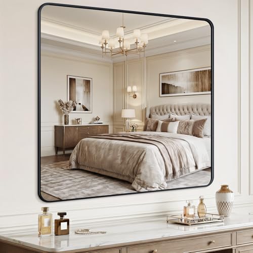 Bathroom Mirror 40"x40" Matte Black Rectangle Bathroom Wall Mirror - Image 5