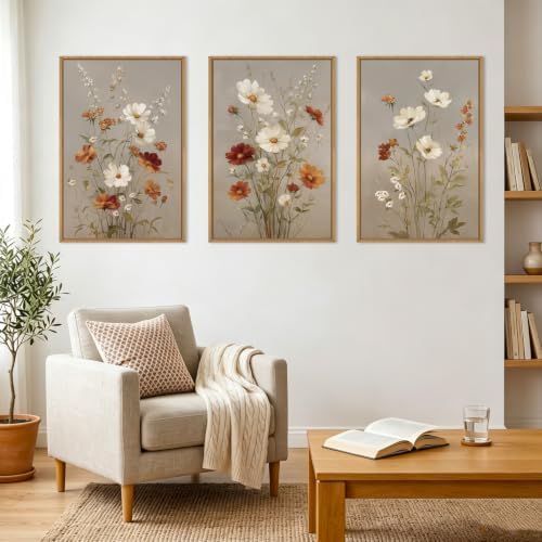 BINCUE Large Floral Canvas Wall Art Set of 3 Flower Pictures Wall Decor - Image 4