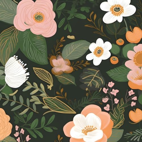 Danodoi Dark Green Vintage Floral Peel and Stick Wallpaper 17.5" x 393" by DANODOI
