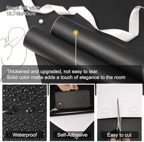 SOON AFTER Black Peel and Stick Wallpaper Solid Black Contact Paper Matte Self - Image 2