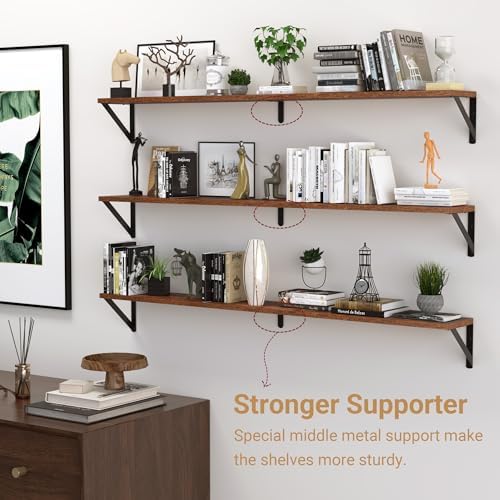 Heimlove 48 Inch Large Wall Bookshelves Set of 3, Wall Mounted Bookshelves - Image 4