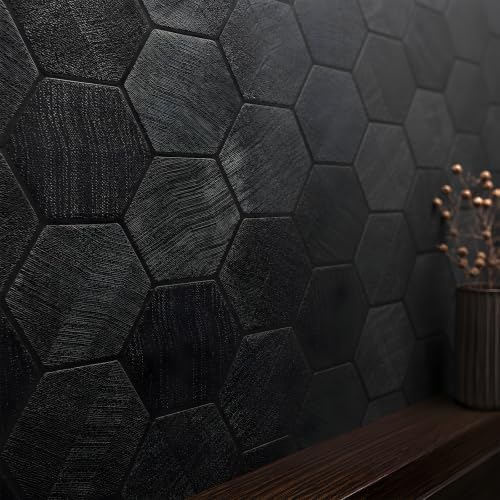 Black 3D Hexagon Peel and Stick Self Adhesive Removable Contact Wallpaper - Image 4