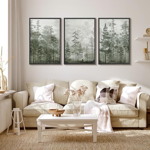 MUDECOR Framed Wall Art Print Set Minimalist Forest Mist - Image 2