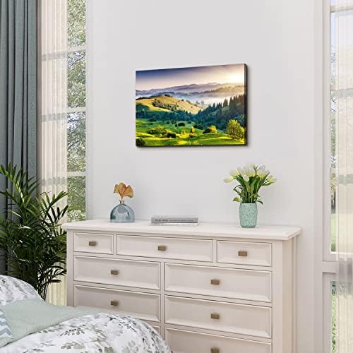 Green Misty Forest Wall Art Spring Mountain Landscape Wall Decor Large Nature - Image 5