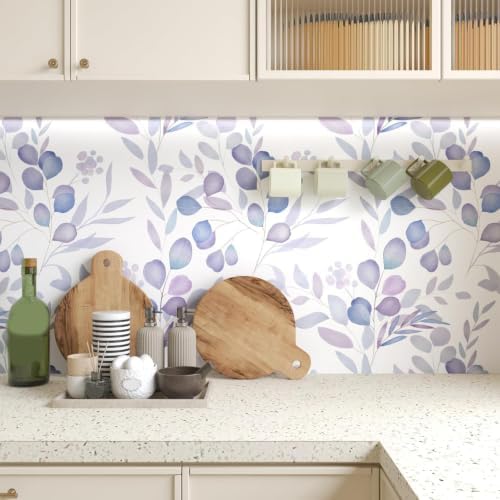 Serene Purple Leaf Botanical Peel and Stick Wallpaper 17.5" x 78" - Image 4