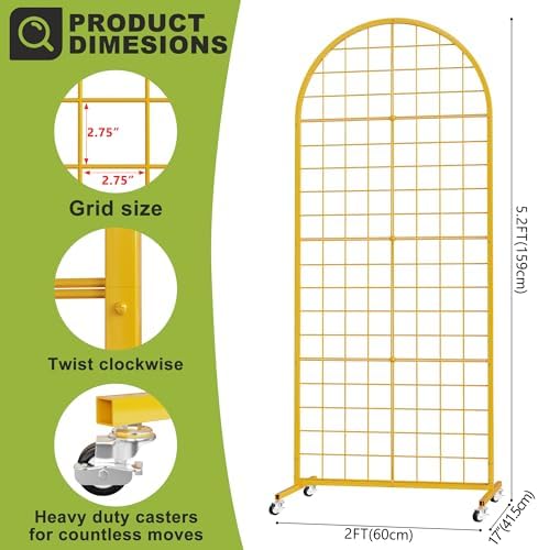 VGMiu Grid Wall Panel 2' x 5.2' FT Metal Grid Display Stand 1PCS Gold - Image 2