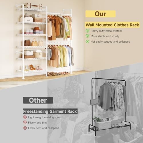 ONBRILL H2 Wall Mounted Clothing Rack, Expandable Industrial Pipe Clothes Rack - Image 5