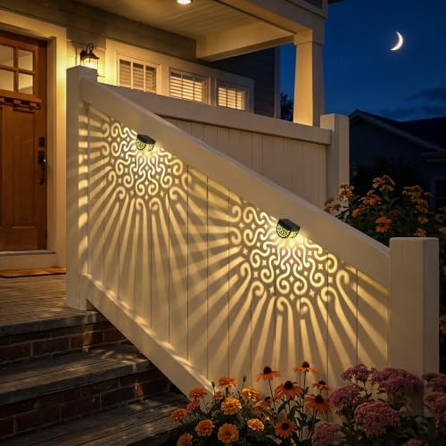 Hapjoy Solar Fence Lights Outdoor 4 Pack Solar Step Lights LED Powered Wall - Image 3