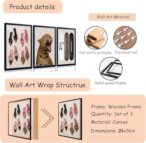 Stockholm Style Set of 3 Wall Art Set Leopard Print & Preppy Fashion Art - Image 3