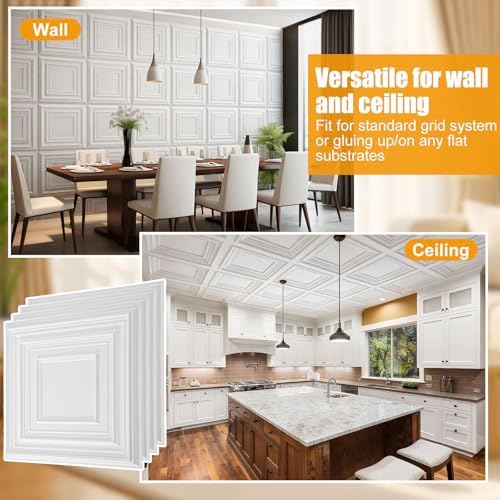 Nuanchu 90 Pcs Drop Ceiling Tiles 12x12 Inch, Glue up PVC Wall Panels - Image 6