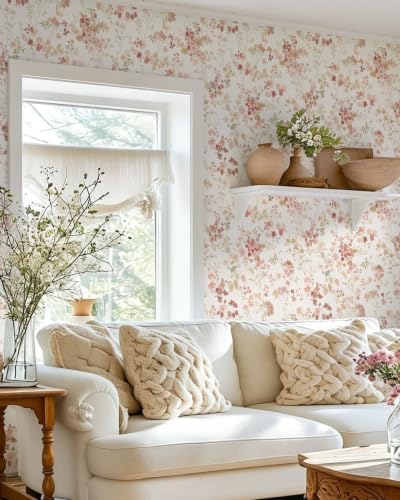 Dimoon Boho Peel and Stick Wallpaper Pink Floral Contact Paper 17.3x78.7in - Image 4