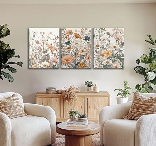 CHTEXA Boho Wildflower Canvas Wall Art, 3 Piece Gallery Wrapped Set - Image 6