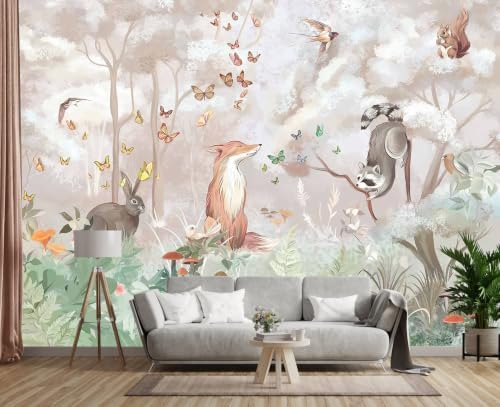 Butterfly Fox Forest Animal Peel and Stick Mural - Image 2