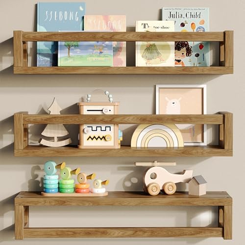 3Pack Nursery Book Shelves, Solid Wood Floatingshelf by Makestorageclosetolife