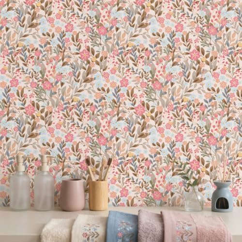 Pink Floral Drawer Liner Contact Paper Pastel Pink Blue Floral Peel and Stick - Image 2