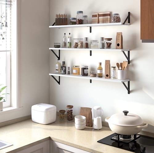 Heimlove Floating Shelves for Wall, 32 Inch Long Wood Floating Shelves Set of 3 - Image 6