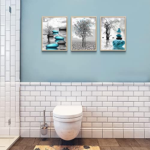 DZRWUBHS Framed Canvas Wall Art, Abstract Blue Prints, Ready to Hang, Living - Image 5