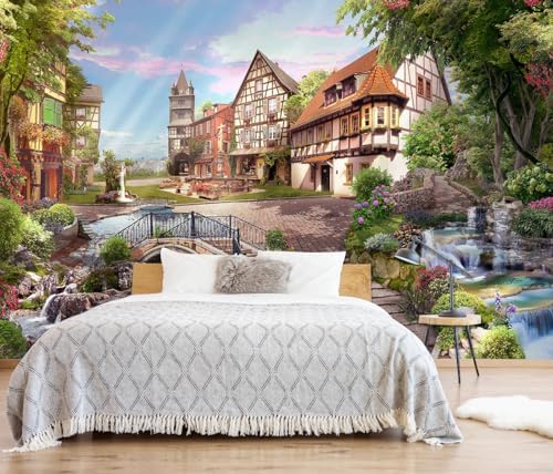 Flowery waterfall and beautiful street scene in the sunshine wall mural - Image 2