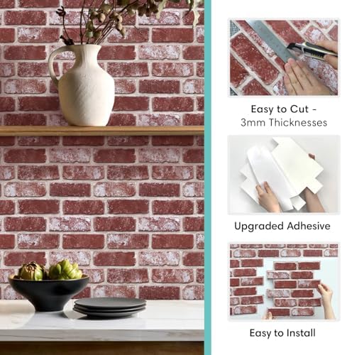 Commomy Faux Brick Wall Panels Peel and Stick Thin PVC 10 Pcs 11.8" x 11.8" - Image 6