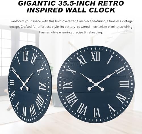 35.5" Large Wall Clock, Decorative Shiplap Clock - Image 5