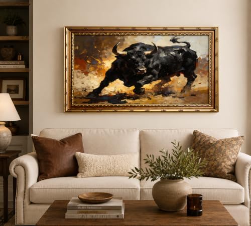 Large Framed Dynamic Black Bull Western Highland cow Canvas Wall Art - Image 3